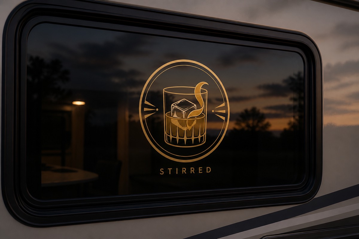 Stirred window decal on a camper